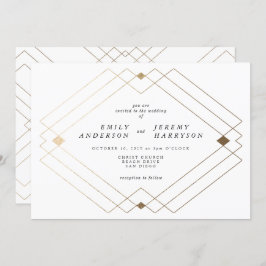 Gold Diamond White Geometric Deco Gatsby Wedding Kaart