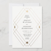Gold Diamond White Geometric Deco Gatsby Wedding Kaart (Voorkant)