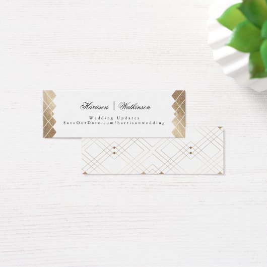 Gold Diamond White Geometric Deco Gatsby Wedding Mini Visitekaartjes (Bureau)