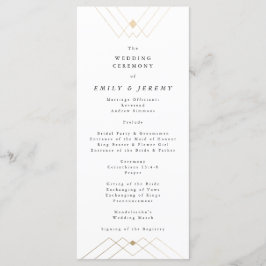 Gold Diamond White Geometric Deco Gatsby Wedding Programmakaart