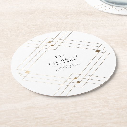Gold Diamond White Geometric Deco Gatsby Wedding Ronde Kartonnen Onderzetter (Gebogen)