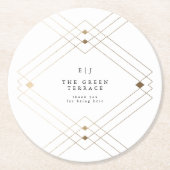 Gold Diamond White Geometric Deco Gatsby Wedding Ronde Kartonnen Onderzetter (Voorkant)