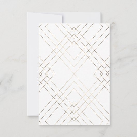 Gold Diamond White Geometric Deco Gatsby Wedding RSVP Kaartje (Achterkant)