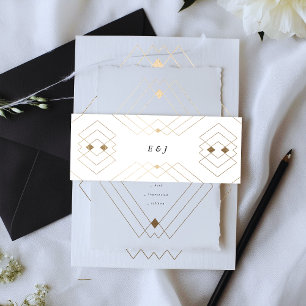 Gold Diamond White Geometric Deco Gatsby Wedding Uitnodigingen Wikkel