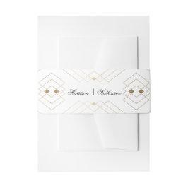Gold Diamond White Geometric Deco Gatsby Wedding Uitnodigingen Wikkel