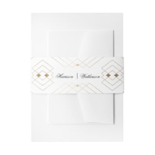 Gold Diamond White Geometric Deco Gatsby Wedding Uitnodigingen Wikkel
