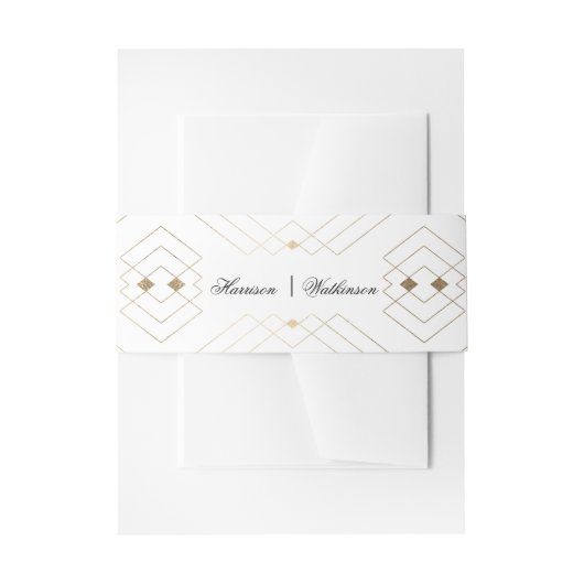 Gold Diamond White Geometric Deco Gatsby Wedding Uitnodigingen Wikkel (Voorkant Voorbeeld)