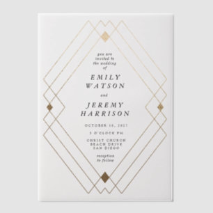 Gold Diamond White Geometric Deco Gatsby Wedding Vellum Uitnodigingen