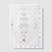 Gold Diamond White Geometric Deco Gatsby Wedding Vellum Uitnodigingen (Offset (Uitnodiging))