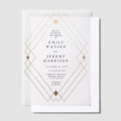 Gold Diamond White Geometric Deco Gatsby Wedding Vellum Uitnodigingen (Offset)