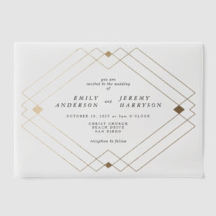 Gold Diamond White Geometric Deco Gatsby Wedding Vellum Uitnodigingen