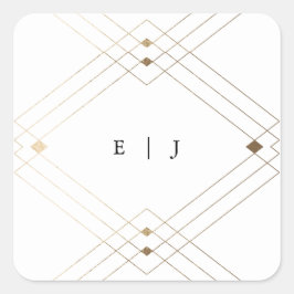 Gold Diamond White Geometric Deco Gatsby Wedding Vierkante Sticker