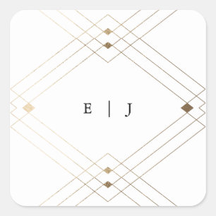 Gold Diamond White Geometric Deco Gatsby Wedding Vierkante Sticker