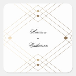 Gold Diamond White Geometric Deco Gatsby Wedding Vierkante Sticker