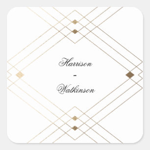 Gold Diamond White Geometric Deco Gatsby Wedding Vierkante Sticker