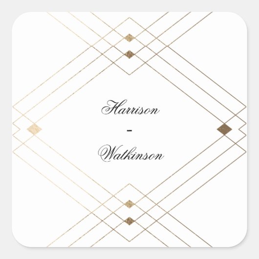 Gold Diamond White Geometric Deco Gatsby Wedding Vierkante Sticker (Voorkant)