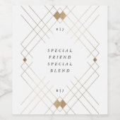 Gold Diamond White Geometric Deco Gatsby Wedding Wijn Etiket (Enkel label)