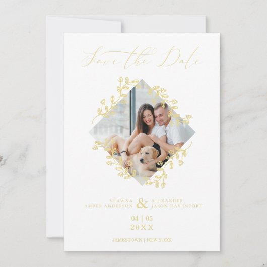 Gold Diamond Wildflower Elegant Photo Chic Wedding Save The Date (Voorkant)
