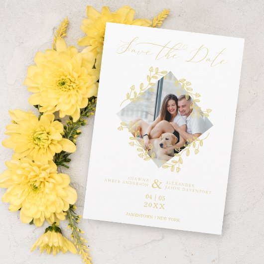 Gold Diamond Wildflower Elegant Photo Chic Wedding Save The Date