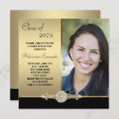 Gold Diamond Zwart en Goud Foto Afstuderen Kaart (Voorkant / Achterkant)