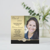 Gold Diamond Zwart en Goud Foto Afstuderen Kaart (Staand voorkant)