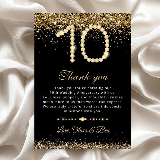 Gold Diamonds 10th Anniversary Thank You Card Kaart