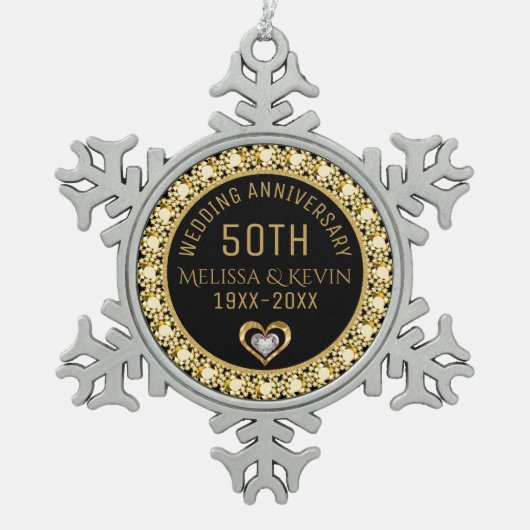 Gold Diamonds 50e bruiloft Jubileum Sjabloon Tin Sneeuwvlok Ornament (Voorkant)