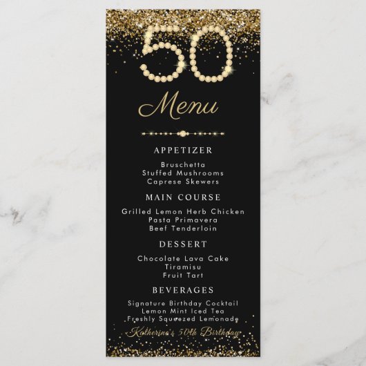 Gold Diamonds 50th Birthday Dinner Flat Menu (Voorkant)