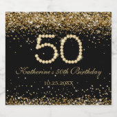 Gold Diamonds 50th Birthday Favor Sparkling Wijnetiket (Enkel label)