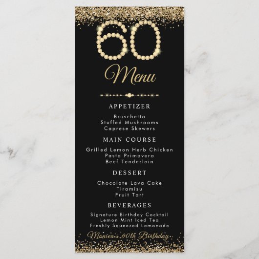 Gold Diamonds 60th Birthday Dinner Flat Menu (Voorkant)