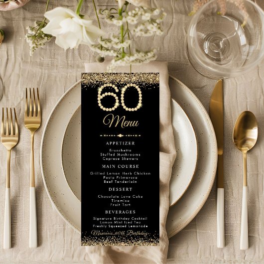 Gold Diamonds 60th Birthday Dinner Flat Menu
