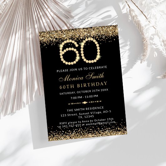 Gold Diamonds 60th Birthday Party Invitation Bedankkaart