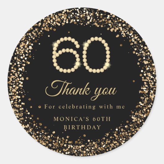 Gold Diamonds 60th Birthday Thank you Sticker (Voorkant)