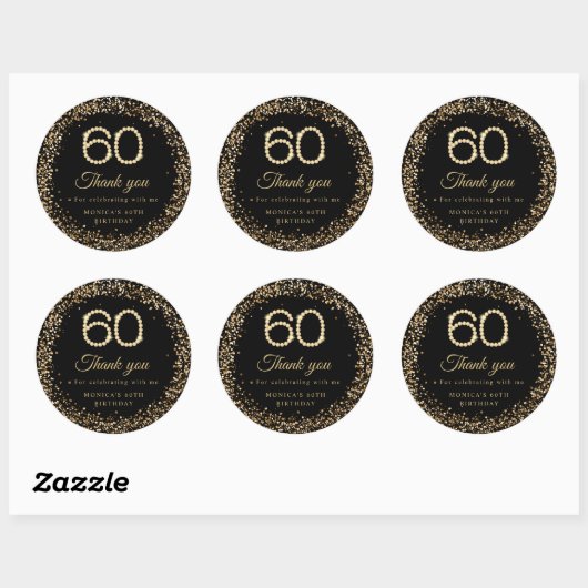 Gold Diamonds 60th Birthday Thank you Sticker (Vel)