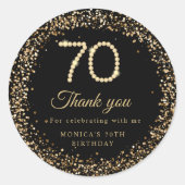 Gold Diamonds 70th Birthday Thank you Sticker (Voorkant)