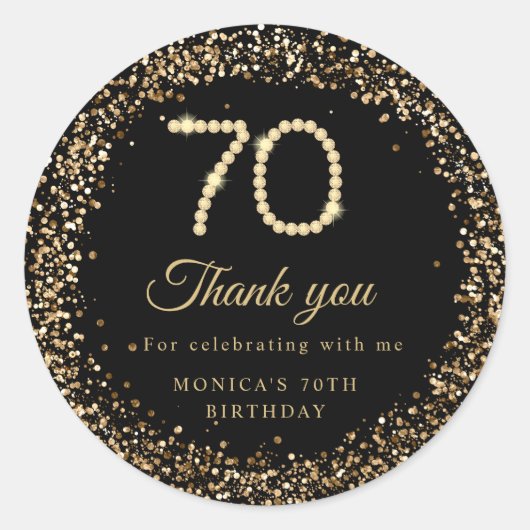 Gold Diamonds 70th Birthday Thank you Sticker (Voorkant)