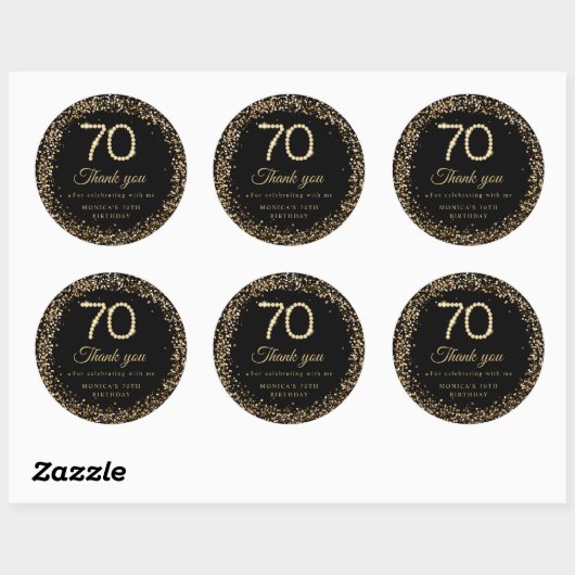 Gold Diamonds 70th Birthday Thank you Sticker (Vel)