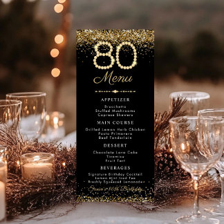 Gold Diamonds 80th Birthday Dinner Flat Menu
