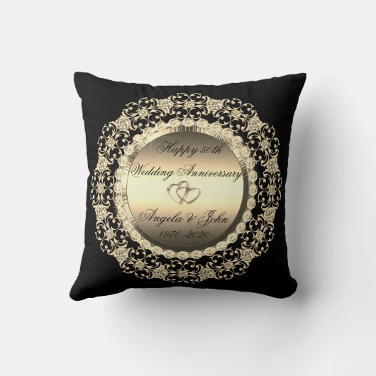 Gold Diamonds Black 50th Wedding Jubileum Kussen (Achterkant)