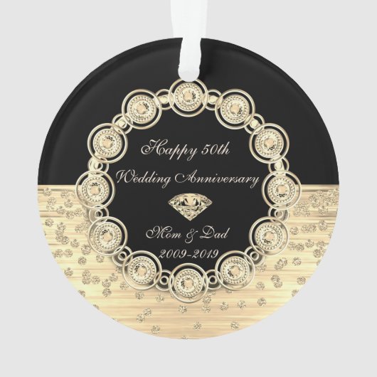 Gold Diamonds Black Chic 50th Wedding Jubileum Ornament (achterkant)