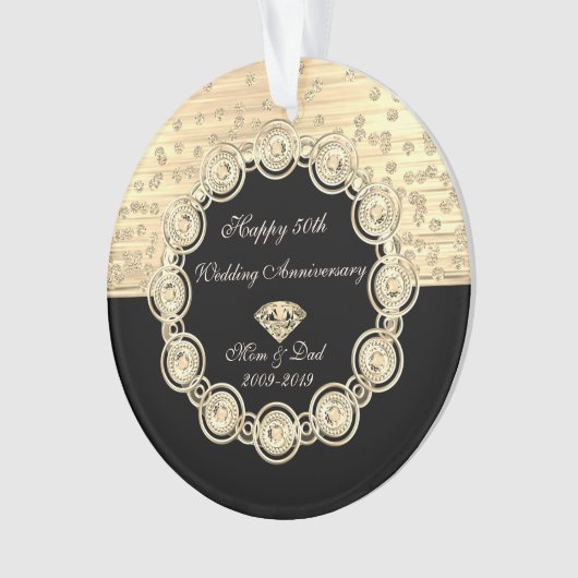 Gold Diamonds Black Chic 50th Wedding Jubileum Ornament (voorkant)