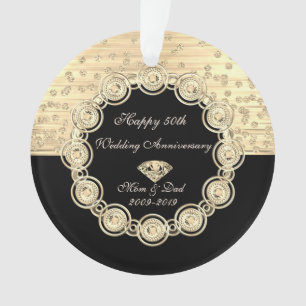 Gold Diamonds Black Chic 50th Wedding Jubileum Ornament