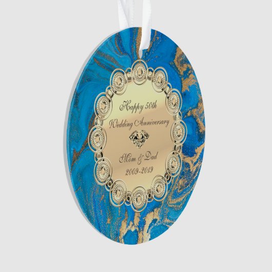 Gold Diamonds, Blue Marble 50th Wedding Jubileum Ornament (voorkant)