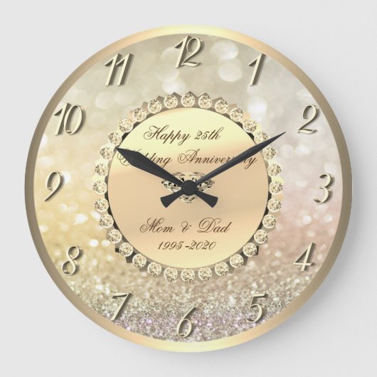 Gold Diamonds, Bokeh 25th Wedding Jubileum Grote Klok (Voorkant)
