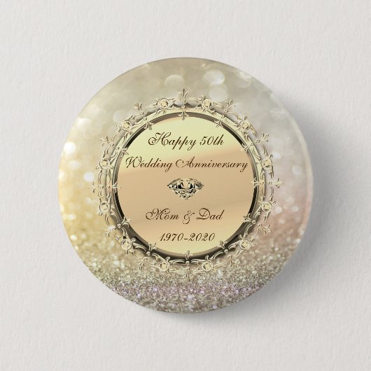 Gold Diamonds Bokeh 50th Wedding Jubileum Ronde Button 5,7 Cm (Voorkant)