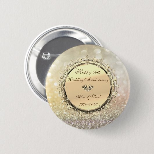 Gold Diamonds Bokeh 50th Wedding Jubileum Ronde Button 5,7 Cm (Voorkant /achterkant)