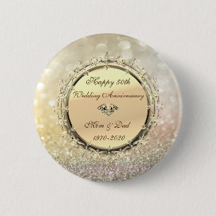 Gold Diamonds Bokeh 50th Wedding Jubileum Ronde Button 5,7 Cm