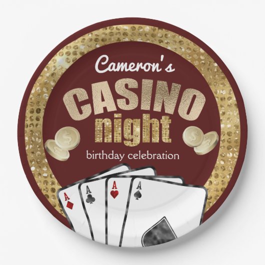 Gold Diamonds Bourgogne Casino Nachtfeest Papieren Bordje (Voorkant)
