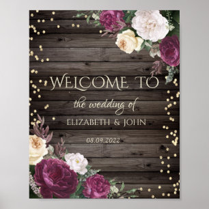 Gold Diamonds Bourgogne Flowers redden de datum Poster