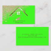 Gold Diamonds Broom Maid Cleaning House Green Neon Visitekaartje (Voorkant / Achterkant)